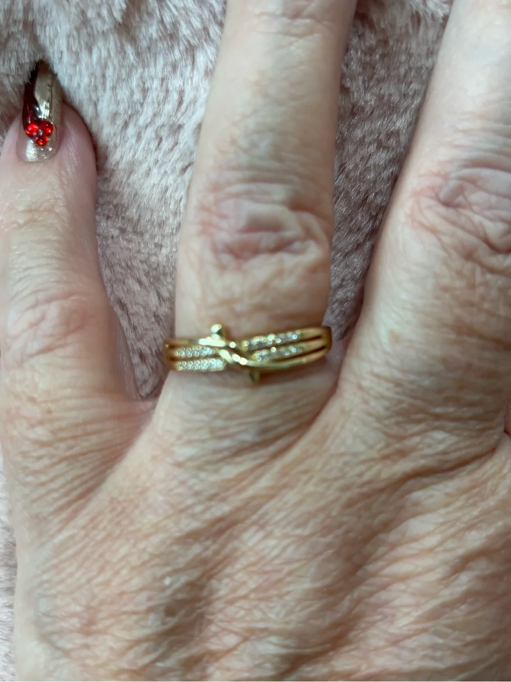 Elegant 18kt Gold filled  Crossed Band Ring with Clear Stones - Women Jewelry